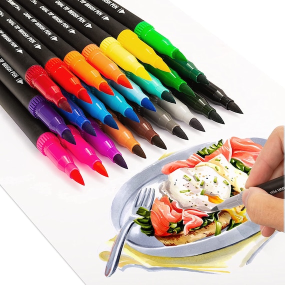 TOOLI-ART Dual-Tip Brush Pens (PIGMENT INK BASED) 36 Color Set With Ca