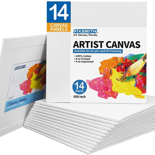 FIXSMITH Canvas Panels 14 Pack - Painting Canvas Panel Boards - 100% Cotton Primed Canvases - Super Value Pack - Artist Canvas Board