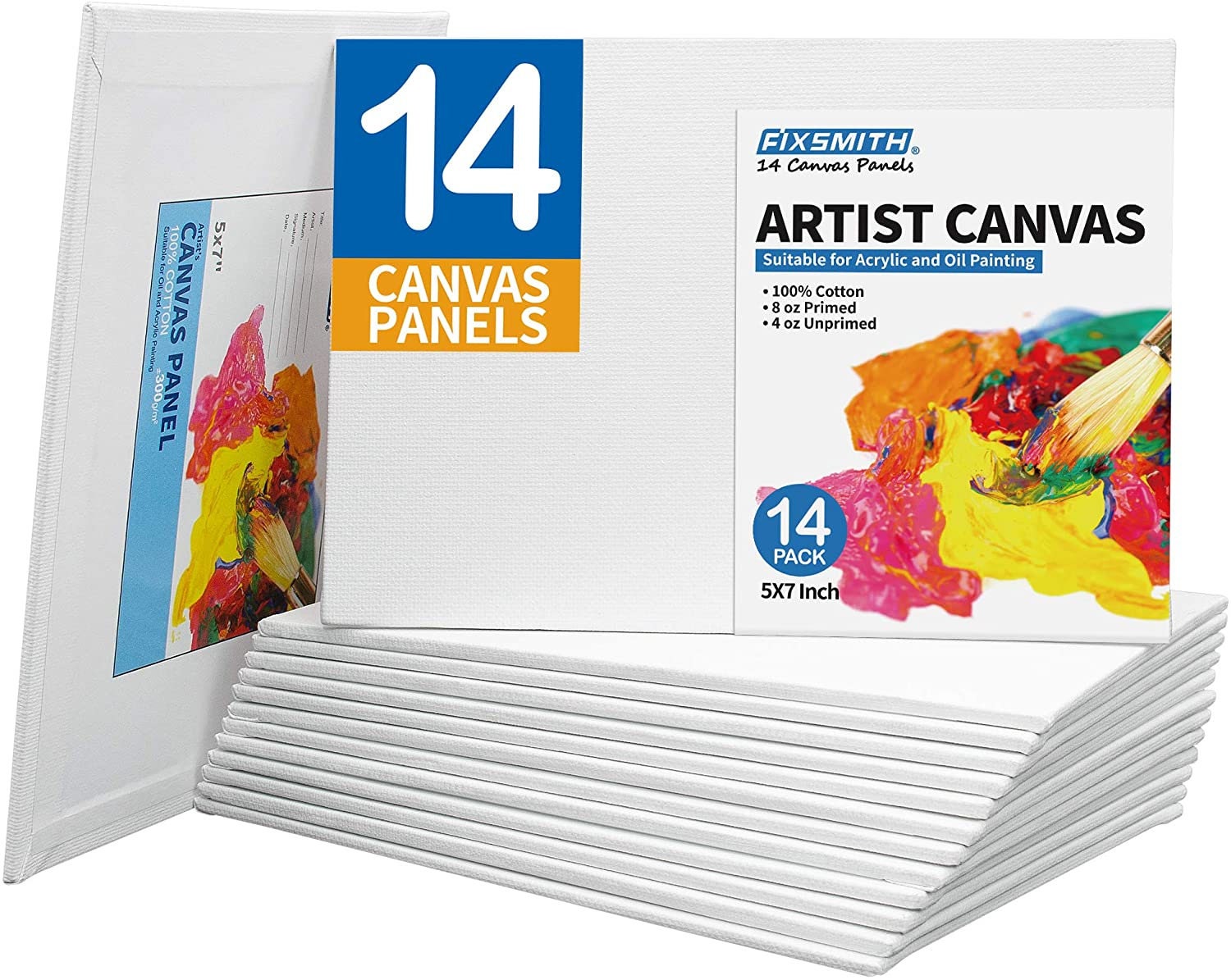 FIXSMITH Painting Canvas Panel Boards - 5x7 Inch Art Canvas,24 Pack with  FIXSMITH Painting Canvas Panels- 24 Pack Canvas Board,8x10 Inch