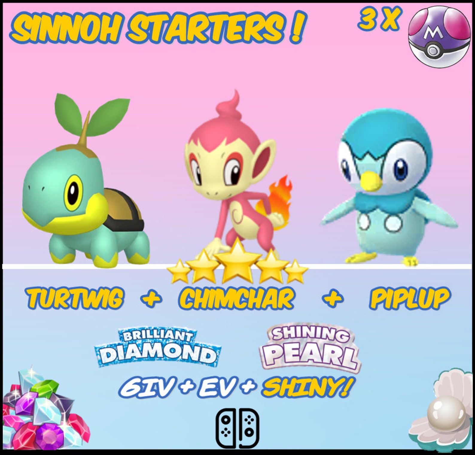 Pokemon Brilliant Diamond Shining Pearl Sinnoh Starters Etsy