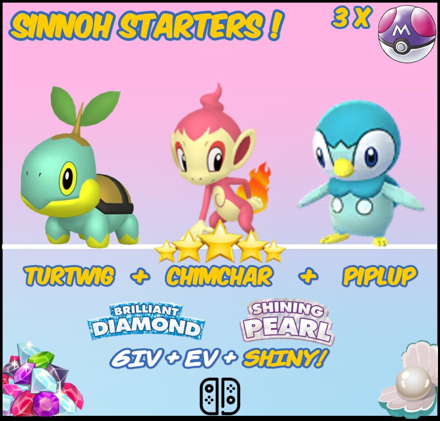 Shiny Turtwig/Chimchar/Piplup Starter Pack 6IV - Pokemon X/Y OR/AS