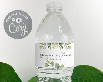 May include: Water bottle label with a green and white floral design. The label says "Georgina x Edward" and "04.24.2021".