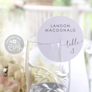 Modern Wedding Escort Card Template, Champagne Place Cards, Wine Glass Place Cards, 2" Circle Drink Name Cards Printable - The Becky