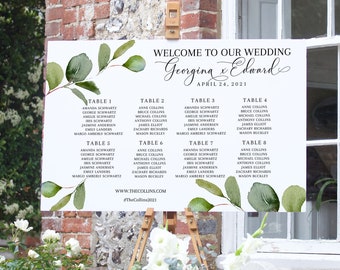 8 Table Eucalyptus Wedding Seating Chart Template, Watercolor Greenery Seating Chart Sign Printable - The Georgina
