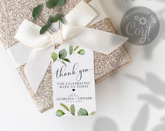 Eucalyptus Favor Tag Printable Template, Watercolor Greenery Gift Tag, Editable Wedding Thank You Tag Digital Download - The Georgina