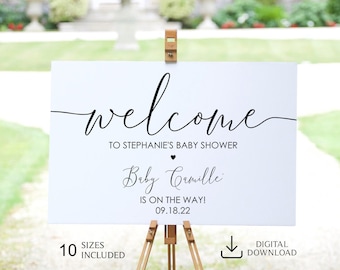 Download istantaneo Modello di cartello di benvenuto per baby shower, cartello minimalista in bianco e nero per baby shower stampabile e modificabile Corjl - La Camille