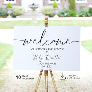 Instant Download Baby Shower Welcome Sign Template, Black and White Minimalist Baby Shower Sign Printable, Editable Corjl - The Camille