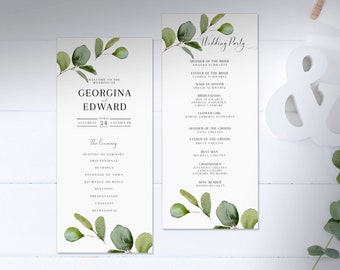 Eucalyptus Wedding Program Template Printable, Editable Watercolor Greenery Wedding Ceremony Program - The Georgina