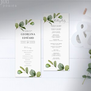 Eucalyptus Wedding Program Template Printable, Editable Watercolor Greenery Wedding Ceremony Program - The Georgina