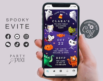 EVITE Halloween Party Digital Invite, Personalized Halloween Birthday Party Text Invite, Phone Invite Email Invitation Editable Template