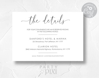 Black and White Minimalist Wedding Detail Card Template, Simple Printable Additional Wedding Information Enclosure Card - The Becky