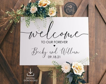 Modern Minimalist Wedding Welcome to Our Forever Sign Template Printable, Editable Welcome Sign for Wedding