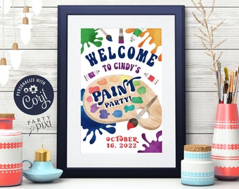 Paint Party Sign Template, Printable Artist Party Poster, Colorful Art Party Welcome Sign Easy Corjl Self-Edit Custom Download - The Cindy
