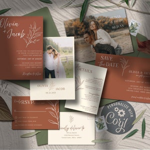 Terracotta Wedding Invitation Set with Save The Date Photo Template Bundle, Invite, Details, RSVP, Save the Date - The Olivia