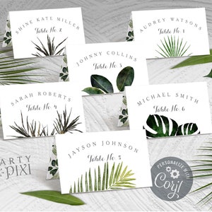 Set di 6 modelli piegati per segnaposto per matrimonio tropicale, segnaposto per matrimonio in tenda, download digitale stampabile - Jennifer