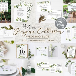 Complete Eucalyptus Wedding Template Bundle, Greenery Wedding Stationery Printable & Editable on Corjl   - The Georgina