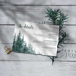 Pine Tree Wedding Invitation Template Set, Casual Printable Forest ...