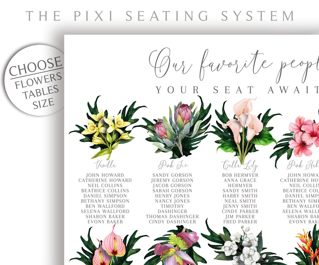 Unique Wedding Seating Chart Template, Printable Tropical Seating Chart ...