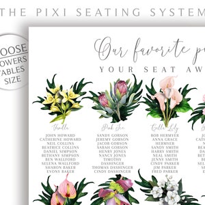Unique Wedding Seating Chart Template, Printable Tropical Seating Chart, Hawaiian Party Custom Size Flower - PIXI SEATING SYSTEM - The Emily