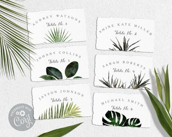 Flat Tropical Wedding Place Card Template Set of 6, Destination Wedding Place Cards Printable Digital Download - The Jennifer