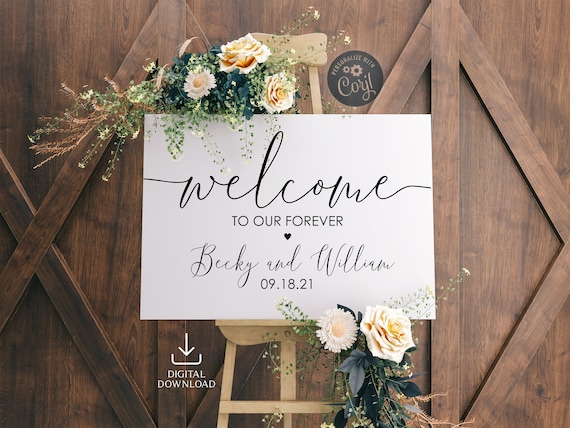 Modern Minimalist Wedding Welcome to Our Forever Sign Template Printable, Editable Welcome Sign for Wedding
