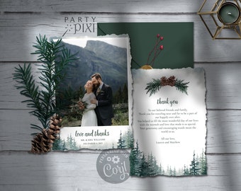 Pine Tree Wedding Thank You with Photo Template, Watercolor Forest Thank You Card Printable Download - The Lauren