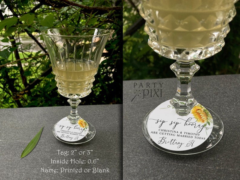 Sunflower Printable Wine Glass Name Tags Template Sip Sip Etsy