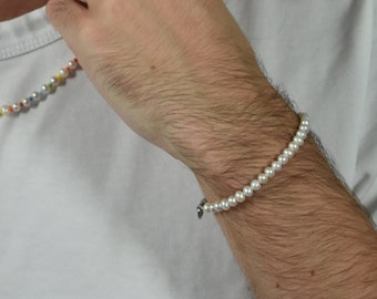 Süßwasser Kleine Perlen Armband (5mm) Echte Süßwasser Perle Armband für Männer | Kleines Perlenarmband für Frauen, Edelstahlverschluss