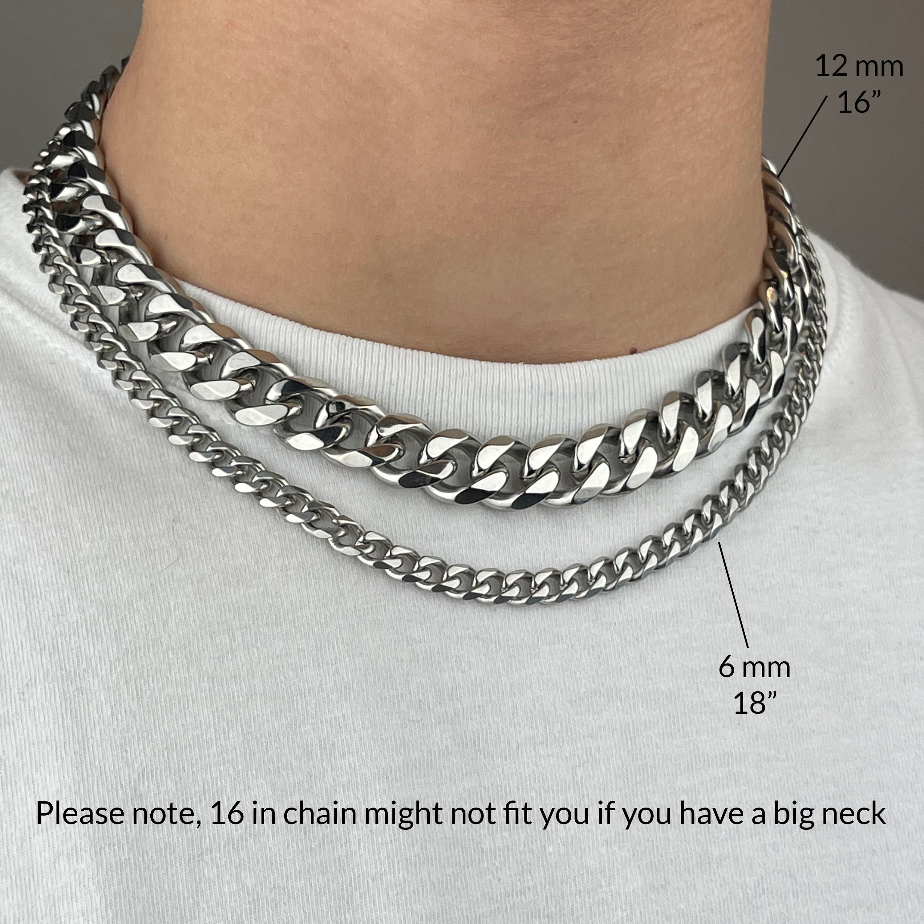 Stainless Steel Necklace for Men Women, 10mm Miami Cuban Link Necklace,  Tarnish Free Big Heavy NK Curb Necklace, Gift Jewelry for Him / Her 