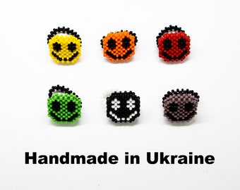 Smiley Face Beaded Ring 8 COULEURS Fait à la main Smiley Face Happy Face Seed Bead Ring Unisex « Spread Positivity » Anneau, Cadeau pour fille, Cadeau pour garçon