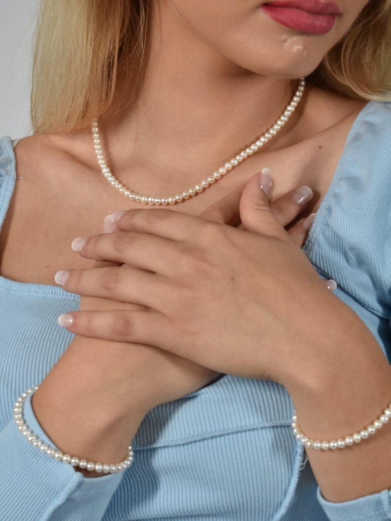 Collier de perles 4 mm Perles d'eau douce naturelles, Collier de perles pour hommes, Collier de perles en argent sterling 925 pour femmes, Cadeau pour homme, Vraies perles image 6