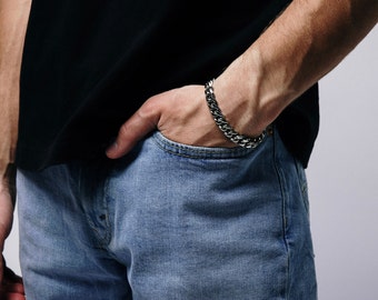 Bracelet à maillons cubains ultra-poli 10 mm, Bracelet en acier inoxydable épais pour homme | Cadeau pour frère | Cadeau pour petit ami