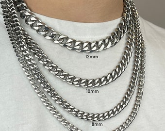 Polished Cuban Link Necklace for Men, Stainless Steel Chain Necklace, Gift for Men, Silver Cuban Link Chain for men