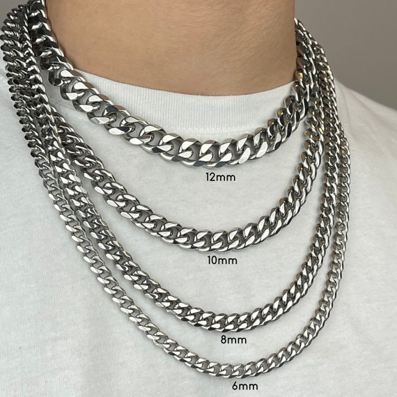 Polished Cuban Link Necklace for Men, Stainless Steel Chain Necklace,  Silver Cuban Link Chain for Men, Gift for Men, Gift for Boyfriend 