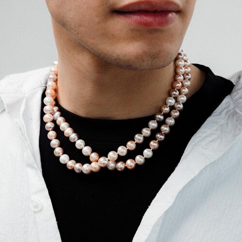 Men's gold & Pearl Necklace Men's Gold Etsy
