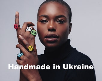 Bague Smiley Face unisexe, faite main en Ukraine