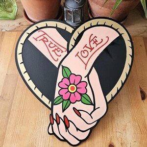 Hand Tattoo Wall Art – Vintage Wood Wall Art – Wall Decor – Flash Tattoo Inspired Gift