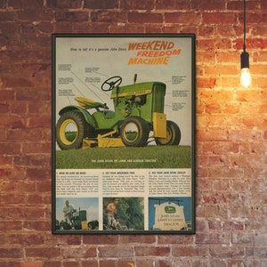 John Deere Tractor Poster Ad Advertising Print Art Mid Century 1960s Wall Art Decor