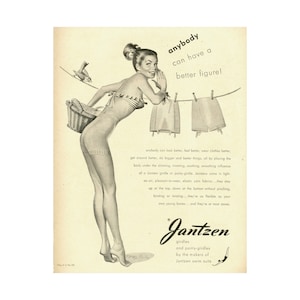 Vintage Jantzen Bathing Suit Pinup Poster Beauty Decor Feminine Bathroom Decor Ad Print Mid Century 1950s Wall Art