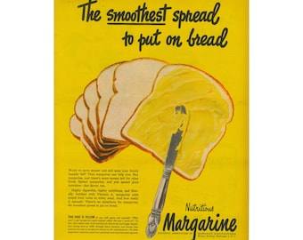 Vintage Margarine Butter Poster Kitchen Decor  Restaurant Diner Decor Ad Print Mid Century 1950s Wall Art