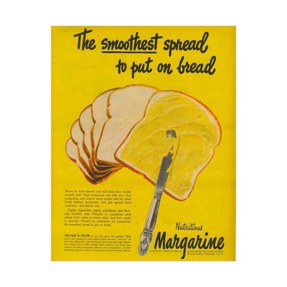 Vintage Margarine Butter Poster Kitchen Decor  Restaurant Diner Decor Ad Print Mid Century 1950s Wall Art