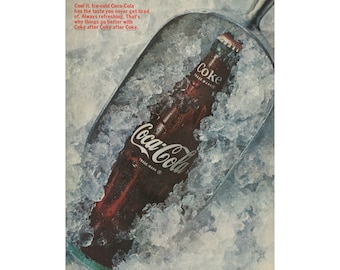 Vintage Coca Cola Poster Soda Wall Art Kitchen Decor Print Mid Century 1960s Ad Advertising
