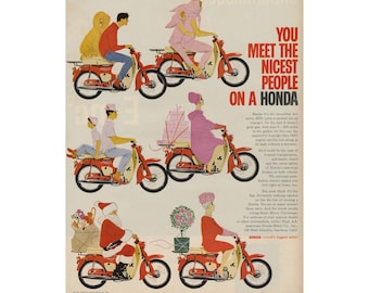 Honda Motorcycle Poster Wall Art Decor Print Automotive Mid Century 1960s Ad Advertising