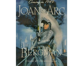 Joan of Arc Movie Poster Ingrid Bergman Technicolor Classic Film Ad Advertising Print Art Mid Century 1940s Wall Art