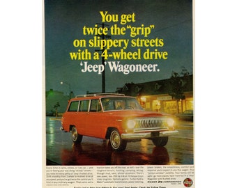 Vintage Jeep Wagoneer Poster 1950s Ad Print Art SUV 4x4 Mid Century Modern Wall Art Decor