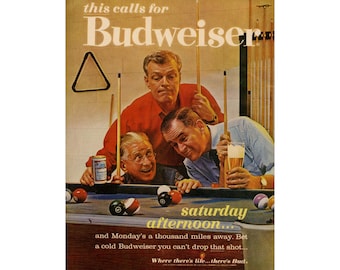 Budweiser Beer Poster Sign Print Wall Art Alcohol Mid Century 1960s Ad Advertising Bar Gift Decor