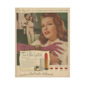Rita Hayworth Gilda Poster Max Factor Makeup Print Wall Art Cinema Mid Century 1940s Bathroom Decor Ad Advertising