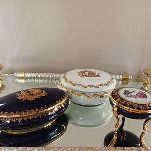 Vintage set of 3  Royal Limoges France 22-Karat Gold Trinket Boxes.