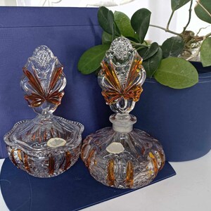 Echt Bleikristall Gepresst, Vintage crystal trinket box with lid and perfume bottle.