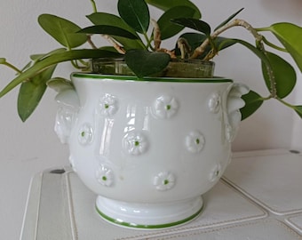 Vaso de porcelana Limoges para plantas, com relevo floral e alças em forma de anjo (11,4 cm)